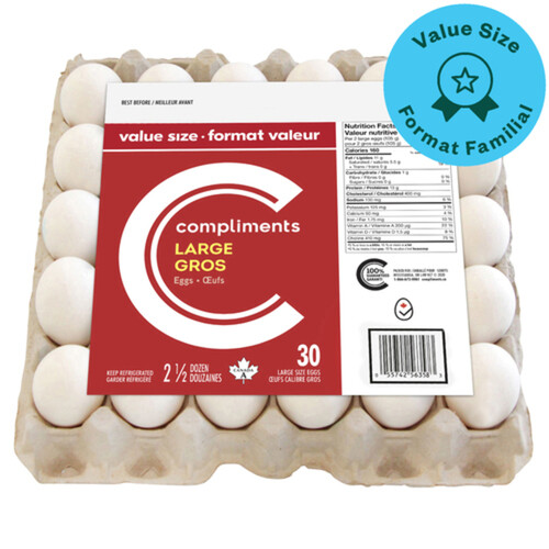 Compliments White Eggs Large 30 Count