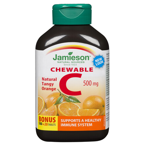 Jamieson Chewable 500 mg Vitamin C Supplements Tangy Orange 120 Count
