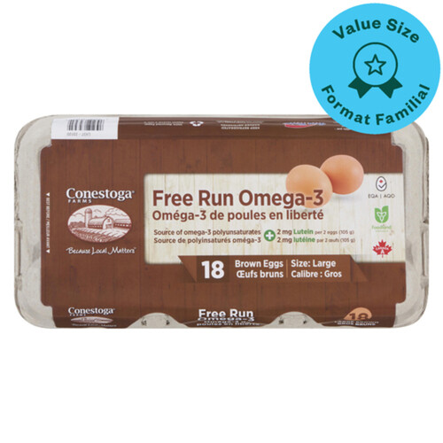 Conestoga Farms Omega 3 Eggs Free Run Large Value Size 18 Count