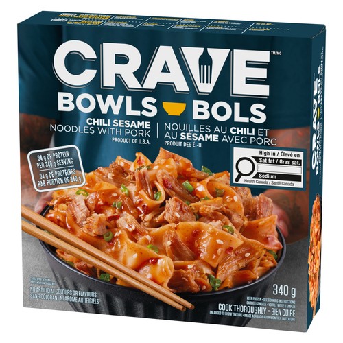 Crave Frozen Noodle Bowl Chili Sesame Noodles With Shredded Pork 340 g