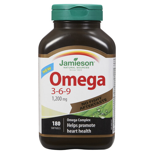 Jamieson Omega 3-6-9 Supplement No Fishy Aftertaste Softgels 180 Count
