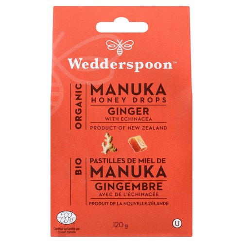 Wedderspoon Organic Lozenges Manuka Honey Drops Ginger 120 g