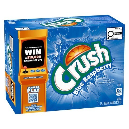 Crush Soft Drink Blue Raspberry 12 x 355 ml (cans)
