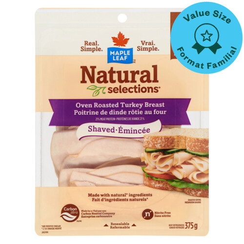 Maple Leaf Natural Selections Deli Shaved Turkey Breast Oven Roasted Family Size 375 g