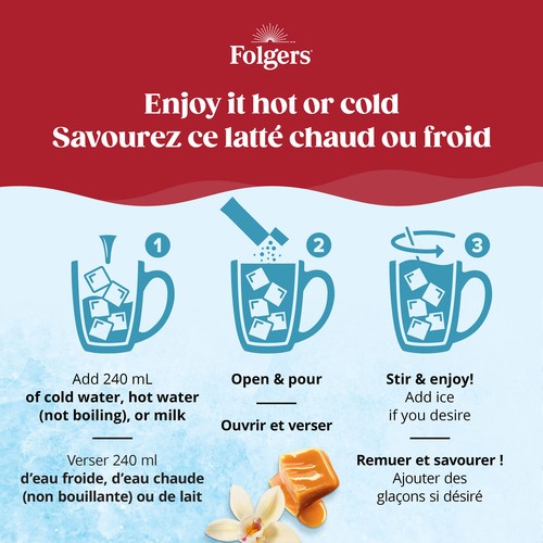 Folgers Instant Coffee Beverage Mix Instant Latte French Vanilla 4 x 30 g