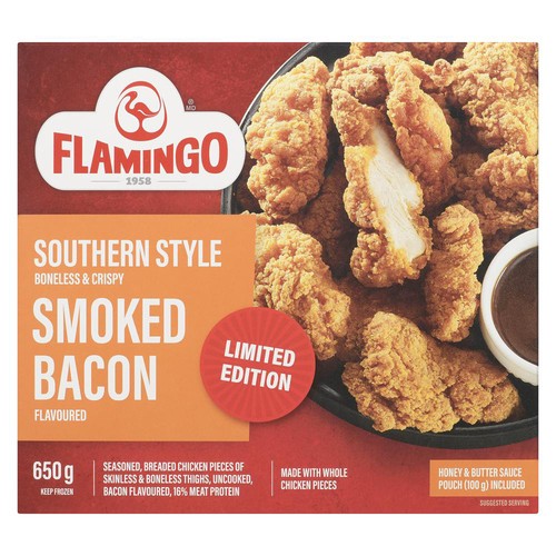 Flamingo Frozen Chicken Southern Style Boneless & Crispy Smoked Bacon 650 g