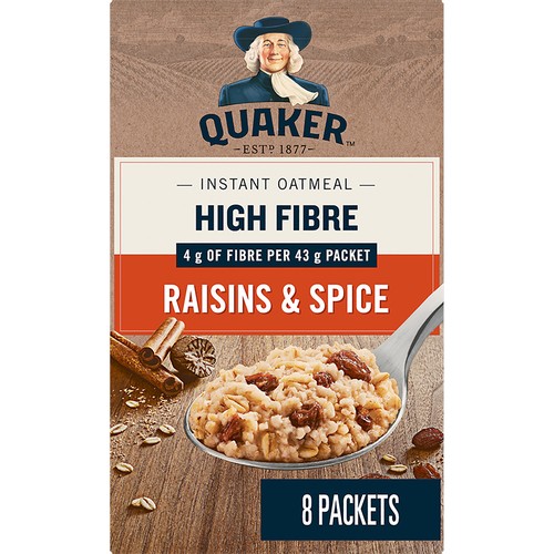 Quaker Instant Oatmeal High Fibre Raisins & Spice 344 g