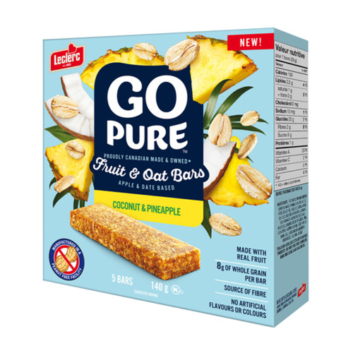 Leclerc GoPure Cereal Bars Oat And Coconut Pineapple 140 g