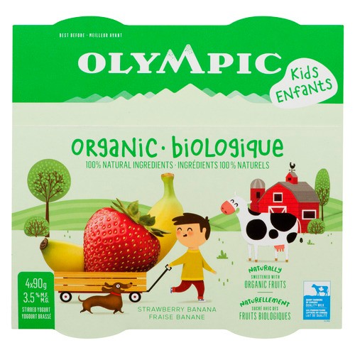 Olympic Kids Organic 3.5% Yogurt Strawberry Banana 4 x 90 g