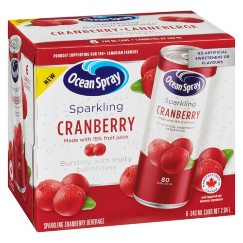 Ocean Spray Sparkling Juice Cranberry 6 x 340 ml (cans)