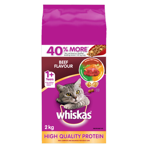 Whiskas Dry Cat Food Beef Selections Natural Beef Flavour 2kg