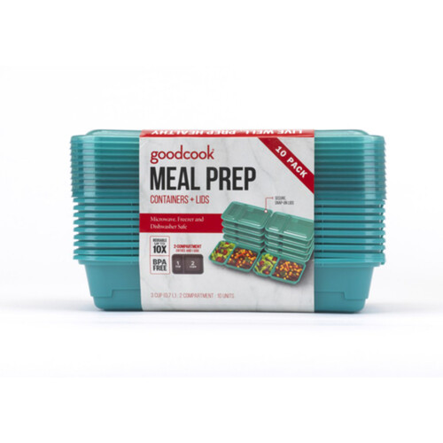 GoodCook Meal Prep 2 Compartment Large Rectangle Container 10 Count