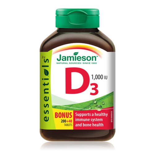 Jamieson Vitamin D3 1000IU Supplements Tablets Bonus 240 Count