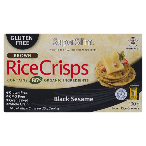 Want Want Superslim Gluten-Free Brown Rice Crisps Black Sesame 100 g