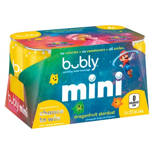 Bubly Sparkling Water Dragonfruit Stardust 6 x 222 ml (cans)