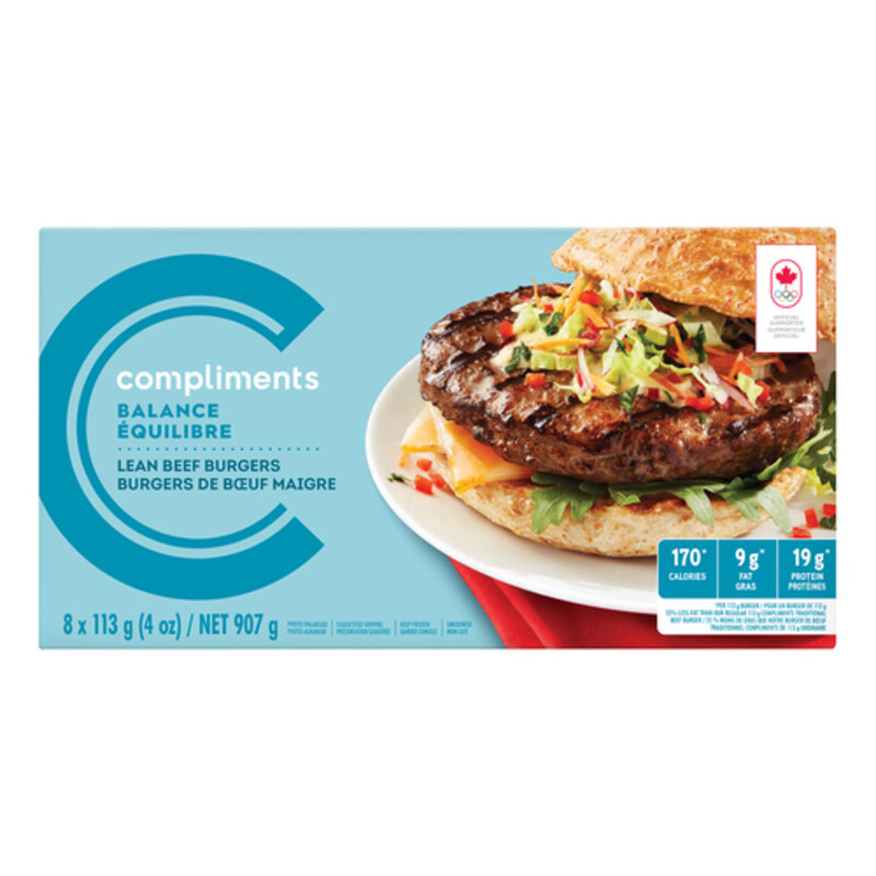 Compliments Frozen Lean Beef Burgers 8 Patties 907 g Voilà Online