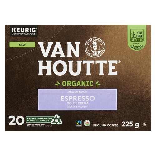 Van Houtte Organic Coffee Pods Espresso Dolce Crema 20 K-Cups 225 g