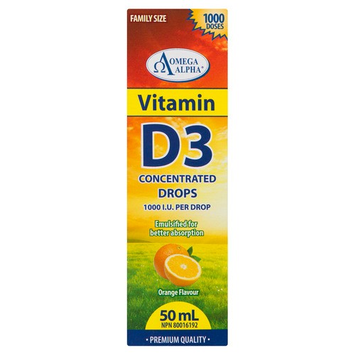 Omega Alpha Vitamin D3 Concentrated Drops Orange Flavour 50 ml
