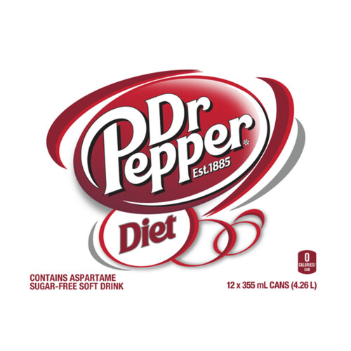 Dr Pepper Sugar-Free Soft Drink Diet 12 x 355 ml (cans)