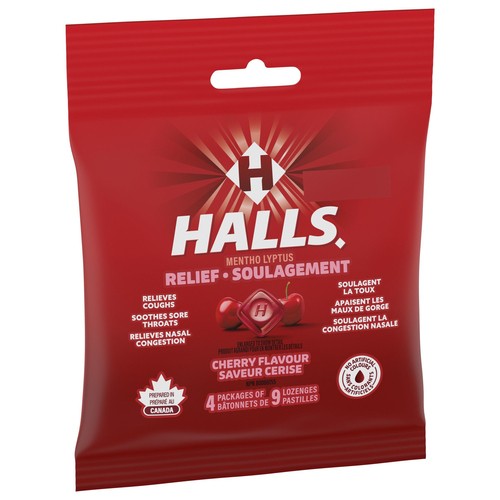Halls Mentho-Lyptus Cherry Cough Drops 4 x 9 EA