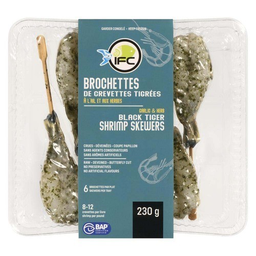 IFC Frozen Black Tiger Shrimp Skewers Garlic & Herb 230 g