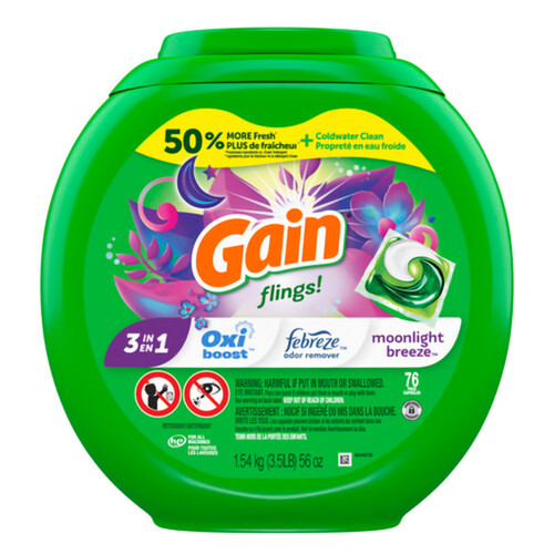 Gain Flings Laundry Detergent Pacs Moonlight Breeze 76 Use 1.54 kg