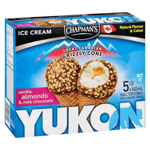 Chapman's Ice Cream Ball Top Cones Yukon Vanilla, Almonds & Milk Chocolate 5 x 140 ml