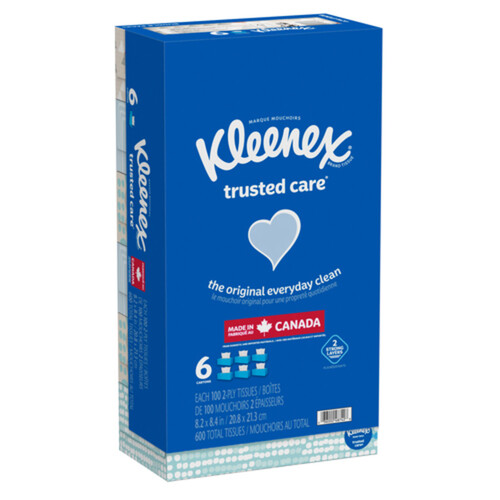 Kleenex Trusted Care Everyday Facial Tissues 6 Flat Boxes 2-Ply