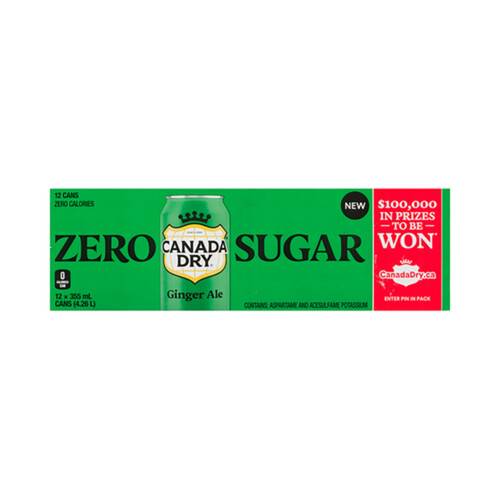 Canada Dry Zero Sugar Soft Drink Ginger Ale 12 x 355 ml (cans)