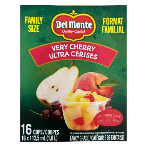 Del Monte Fruit Cups Packed In Juice Very Cherry Family Size 16 x 112 ml 
