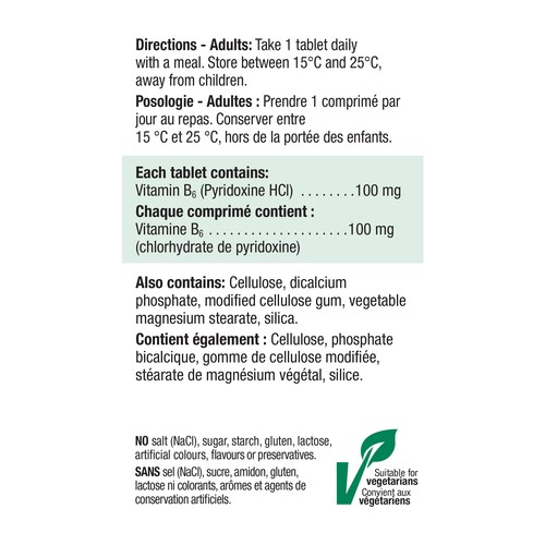 Jamieson Vitamin B6 100 mg Tablets 100 Count