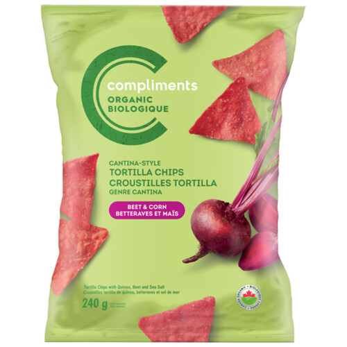 Compliments Organic Tortilla Chip Cantina Style Beet And Corn 240 g