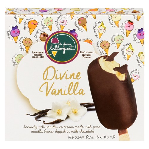 Le Glacier Bilboquet Ice Cream Bars Divine Vanilla 3 x 88 ml