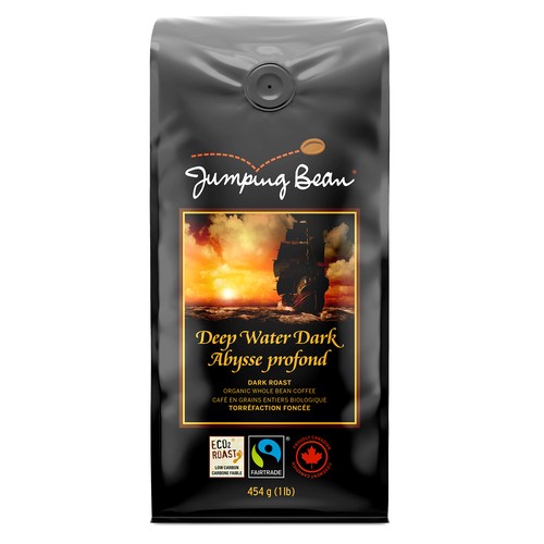 Jumping Bean Coffee Organic Whole Bean Coffee Deep Water Dark 454 g