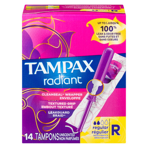 Tampax Radiant Tampons Regular Unscented 14 Count