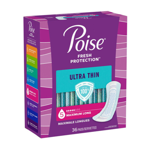 Poise Ultra Thin Maximum Absorption Pads Long Length 36 Count