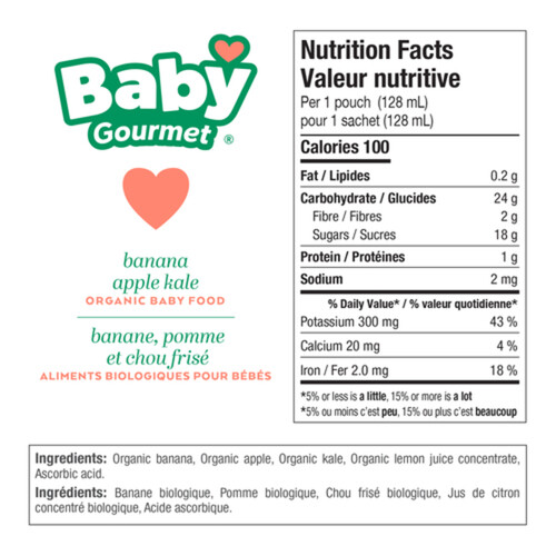 Baby Gourmet Organic Baby Food Banana Apple Kale Blend 128 ml