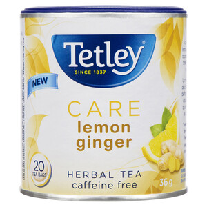 Tetley Caffeine Free Herbal Tea Lemon Ginger 20 Tea Bags