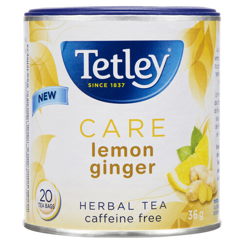 Tetley Caffeine-Free Care Herbal Tea Lemon Ginger 20 Tea Bags