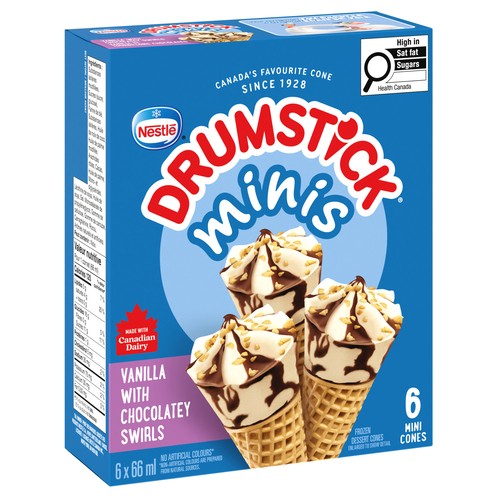 Nestlé Drumstick Frozen Dessert Cones Vanilla Chocolate Swirl 6 x 66 ml