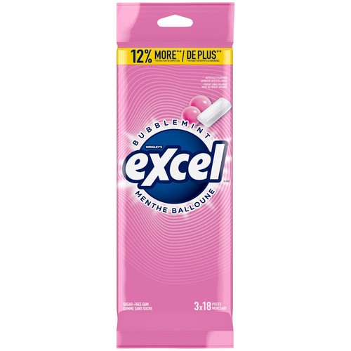 Excel Sugar-Free Chewing Gum Bubblemint 3 x 18 Pieces