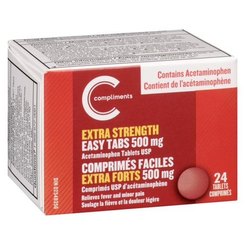 Compliments Acetaminophen Tablets Extra Strength Easy Tabs 500 mg 24 Count