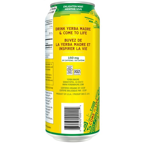 Yerba Madre Organic Yerba Mate Caffeinated Beverage Enlighten Mint 458 ml (can)