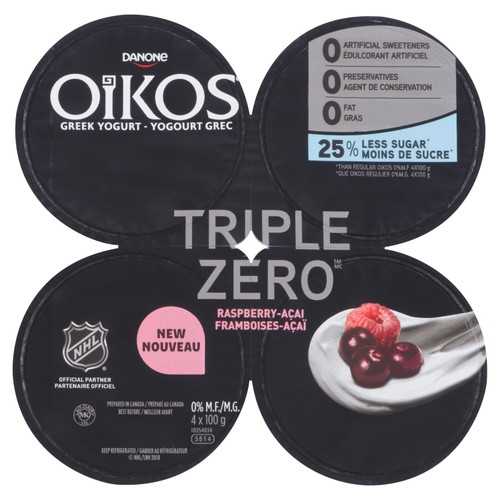 Oikos 0% Greek Yogurt Raspberry 4 x 100 g
