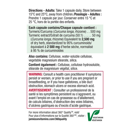 Jamieson Curcumine Curcuma 550 mg capsules végétales 60 un