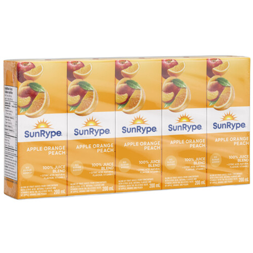 SunRype Juice Apple Orange Peach Boxes 5 x 200 ml