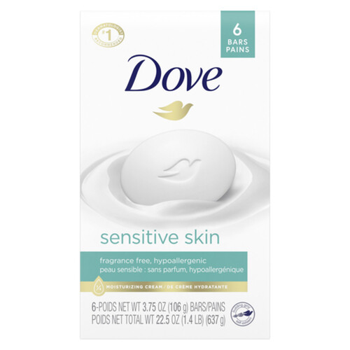Dove Sensitive Skin Beauty Bar Hypoallergenic With ¼ Moisturizing Cream 106 g 6ct