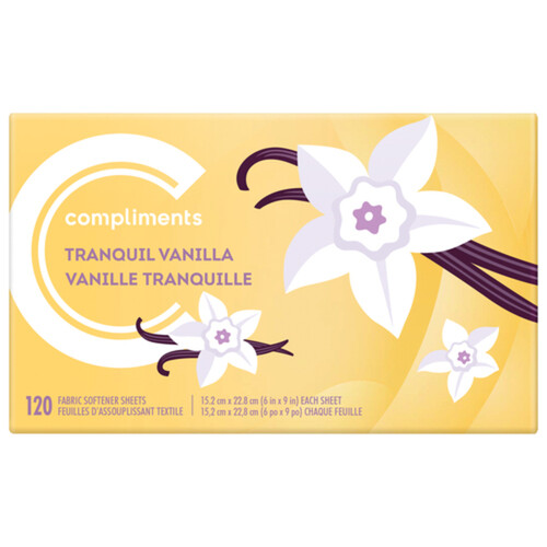 Compliments Sheets Fabric Softener Tranquil Vanilla 120 Sheets