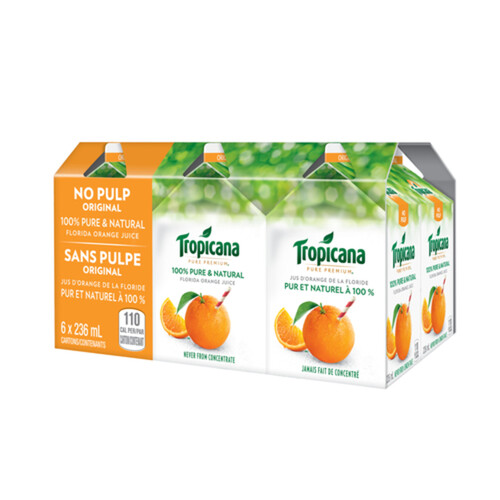 Tropicana Pure Premium Juice No Pulp Orange 6 x 236 ml