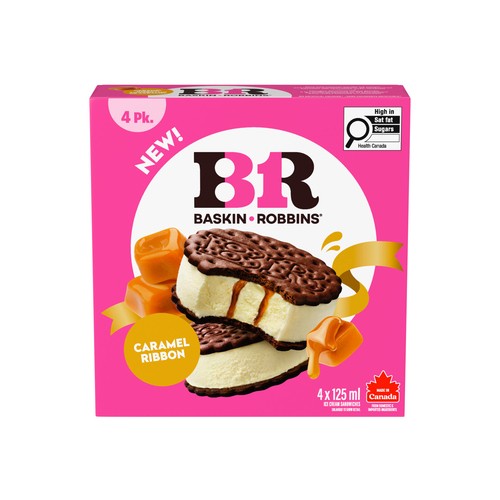 Baskin Robbins Ice Cream Sandwiches Caramel Ribbon 4 x 125 ml